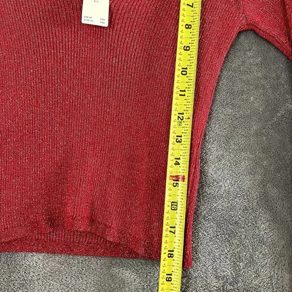 Maeve Anthropologie Blouse Womens XS Red Sparkle Cropped Holiday NWT - Picture 10 of 10
